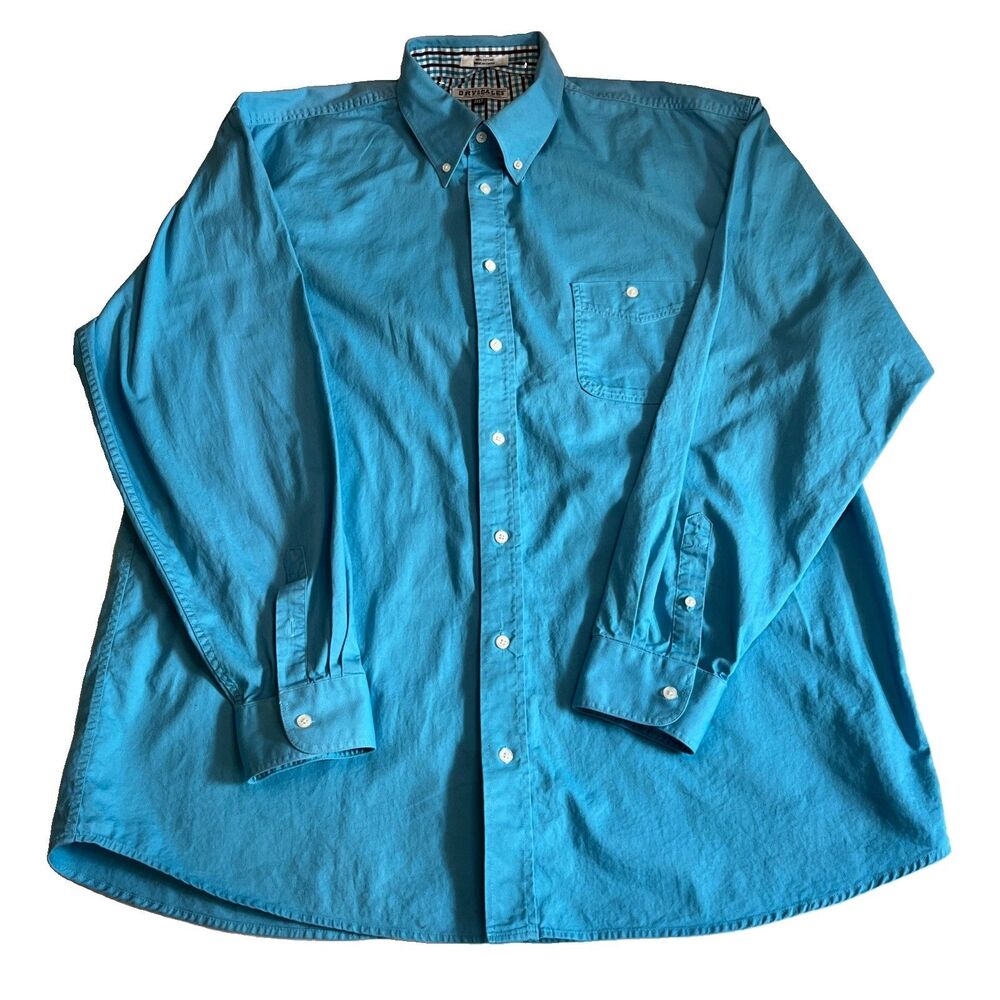 Drysdales Western Wear Shirt Men’s 2XL Turquoise Blue Long Sleeve Heavy Cotton